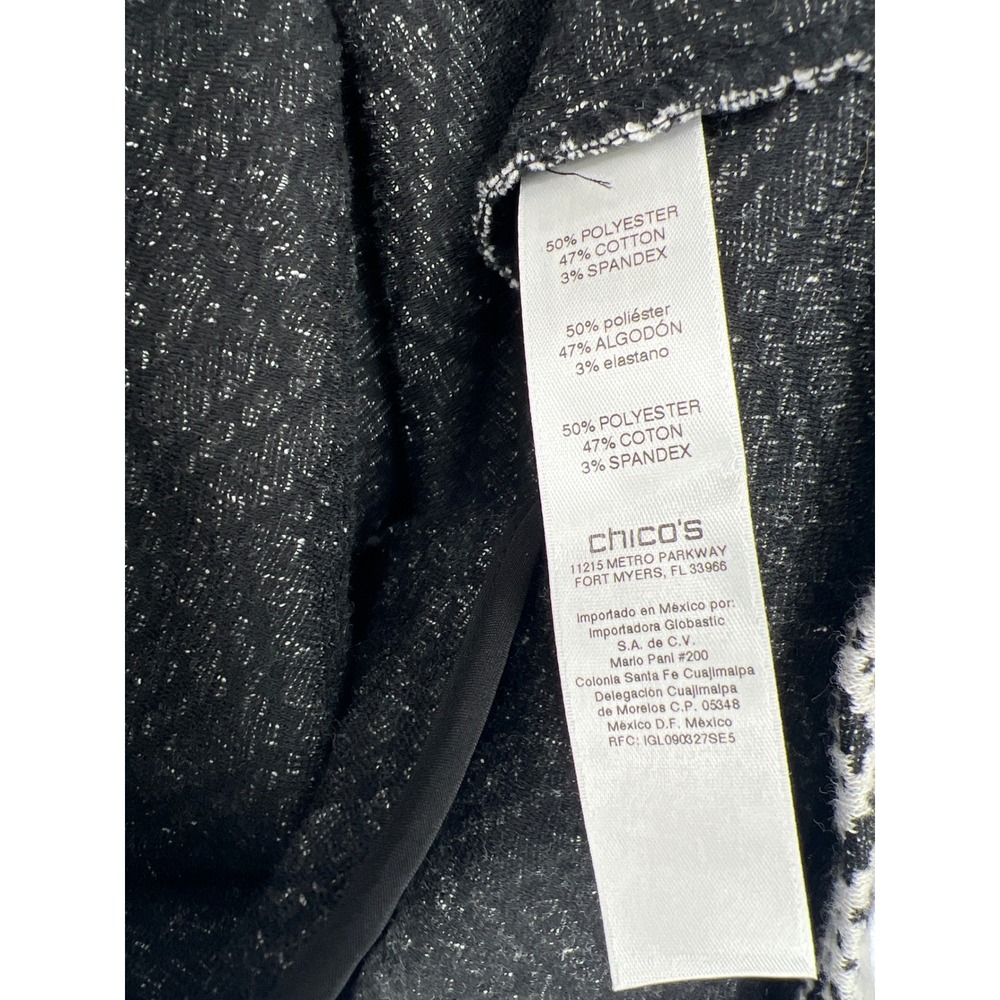 Chicos Chevron Longline Jacket Black White Open Front Snap Cardigan Women Size 3 - Picture 3 of 4